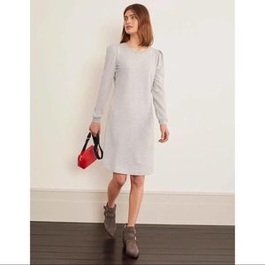 Boden Gray Puff Sleeve Sweatshirt Dress Crewneck Sweater Dress Long Sleeve 10